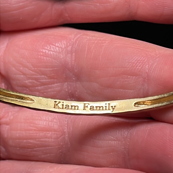 Kiam Family hammered gold tone faux turquoise MOP flash hinged bracelet - Picture 5 of 9